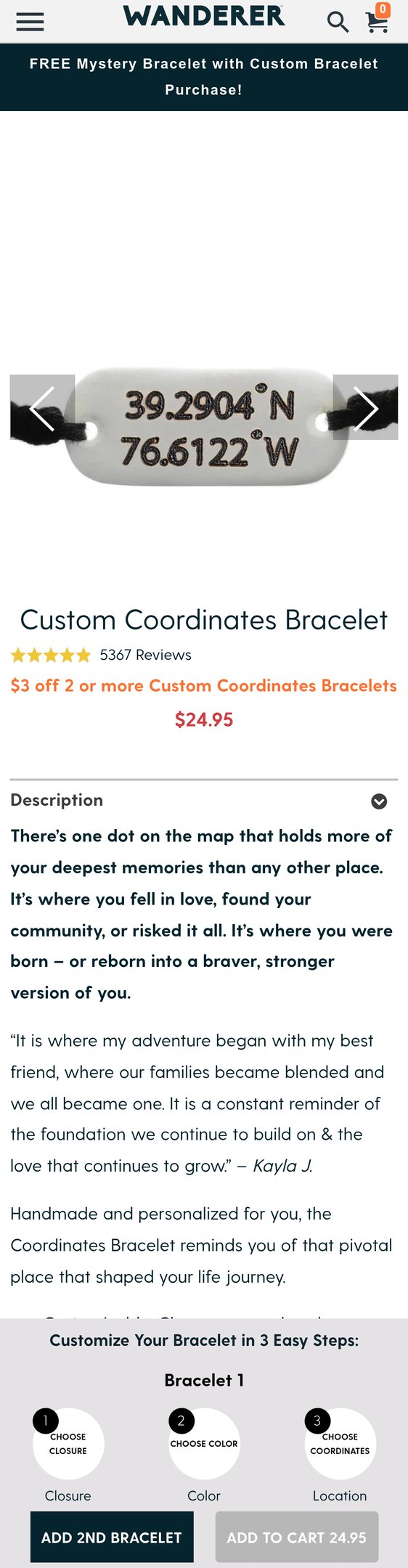 Custom Coordinates Bracelet