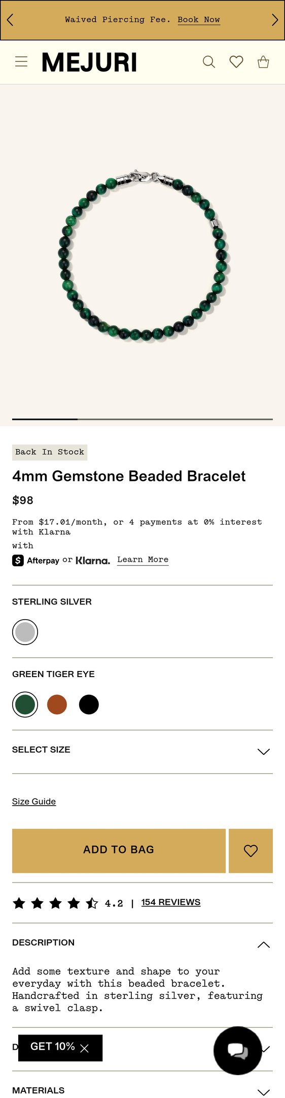 Sterling Silver 4mm Gemstone Beaded Bracelet - Jewelry