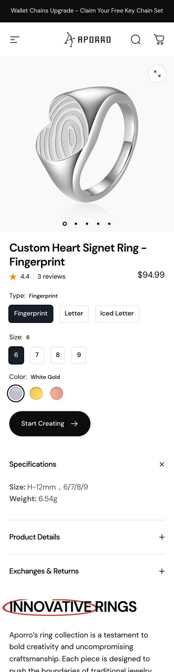 Custom Heart Signet Ring - Fingerprint