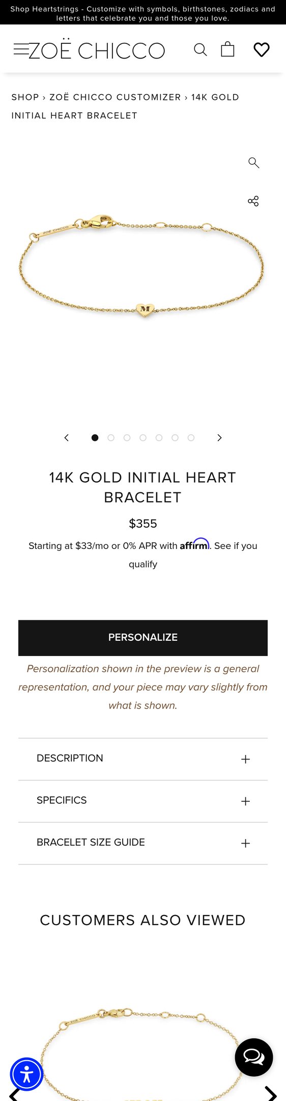 14k Gold Initial Heart Bracelet