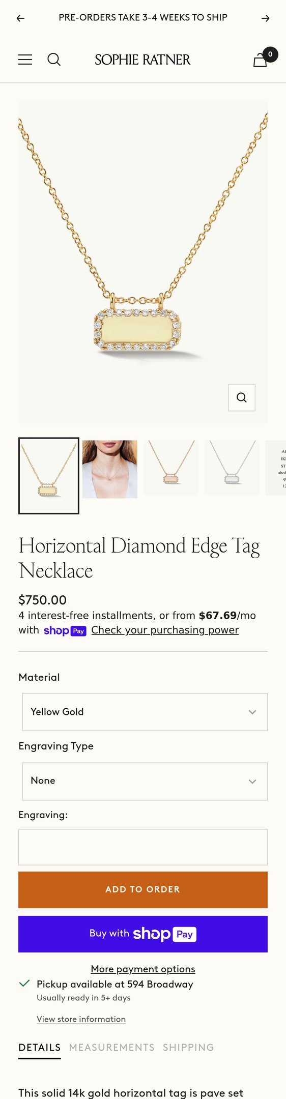 Horizontal Diamond Edge Tag Necklace