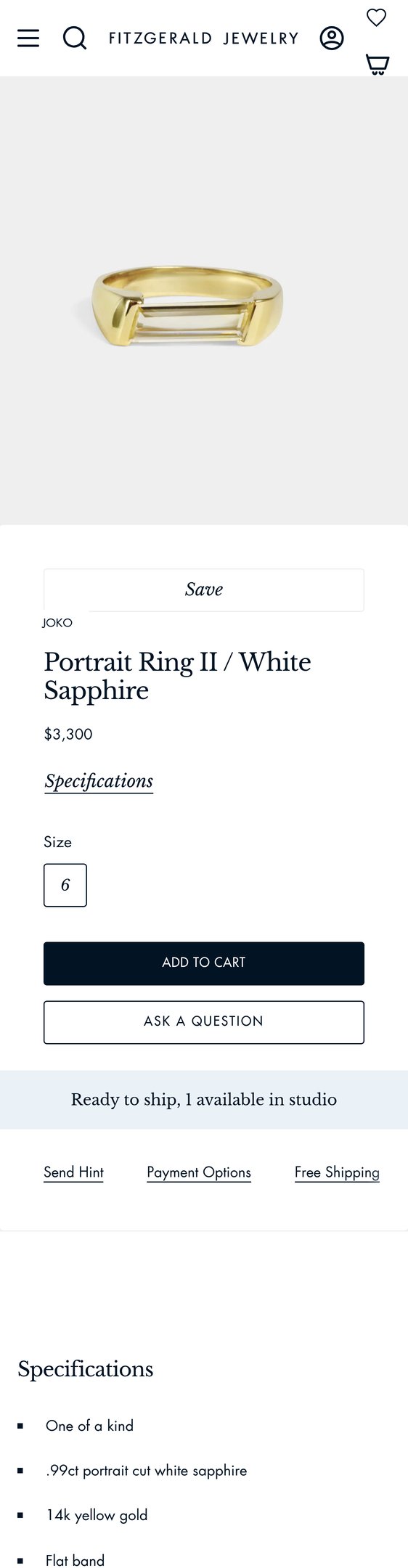 Portrait Ring II / White Sapphire - Joko - At Fitgerald Jewelry