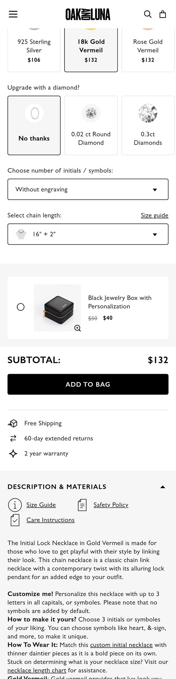 Initial Lock Necklace - Gold Vermeil