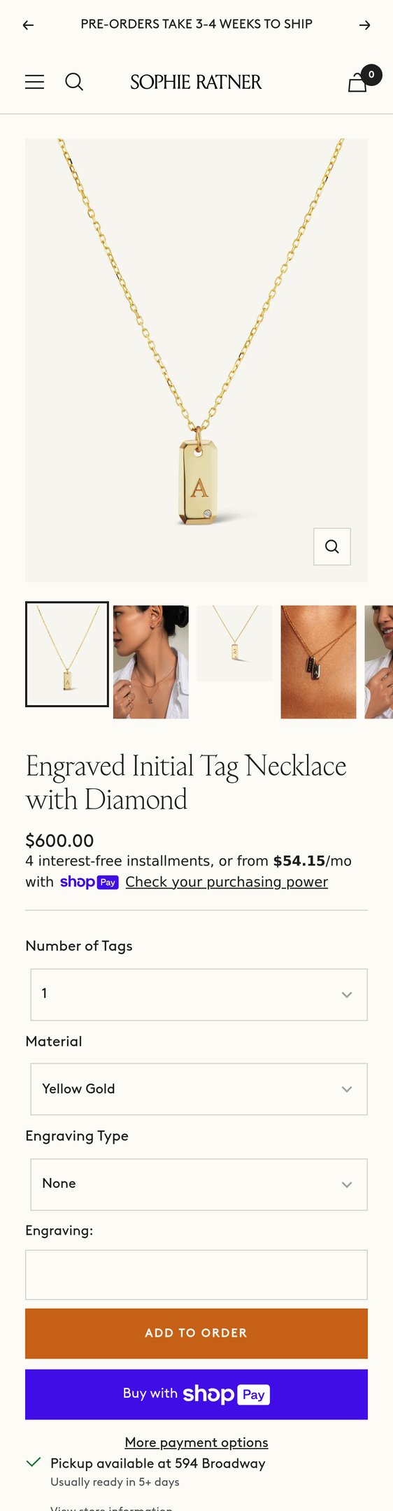 Engraved Initial Tag Necklace with Diamond