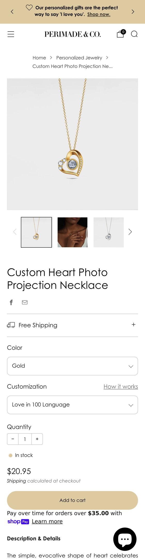 Custom Heart Photo Projection Necklace