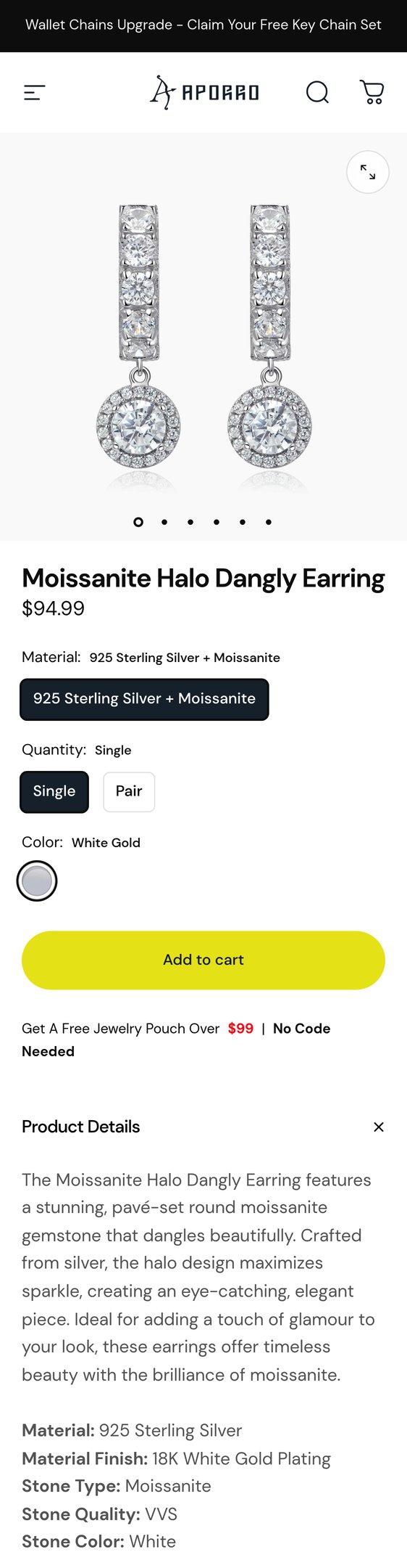 Moissanite Halo Dangly Earring