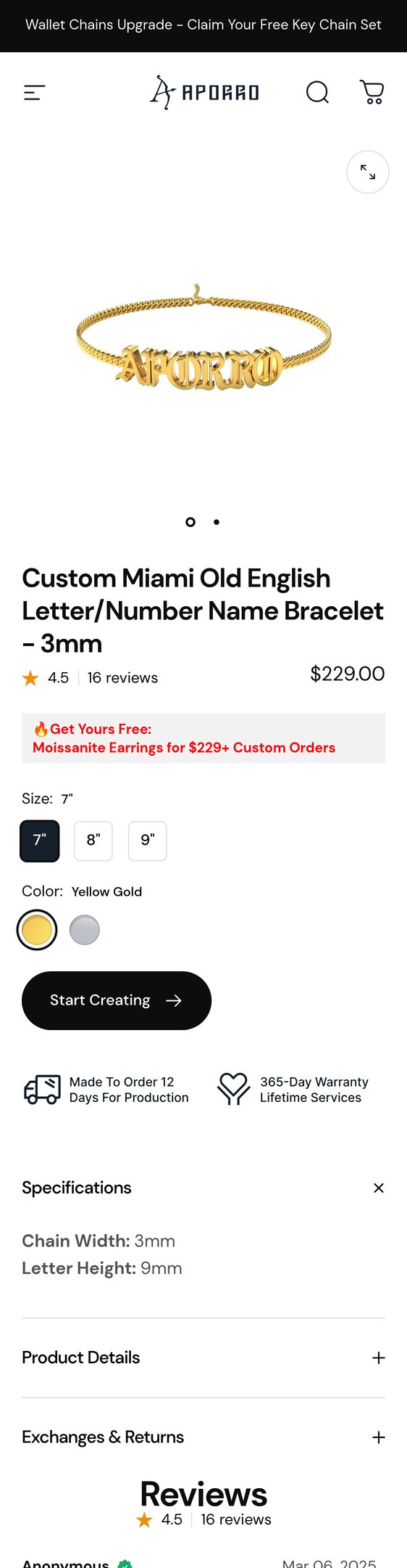 Custom Miami Old English Letter/Number Name Bracelet - 3mm