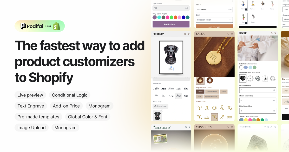 Podifai product customizer interface for Shopify apparel stores